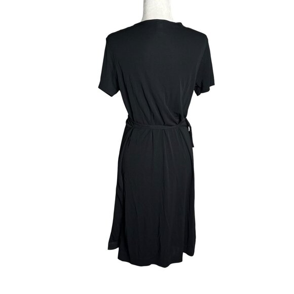 Gap Factory Full Wrap Dress Large Black Short Sleeve Tie Waist Rayon Stretch - Picture 4 of 7